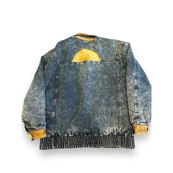 VTG 90's Limited Edition Men's Leather & Denim Sherpa Bone Toggle Button Jacket‎ - Picture 6 of 9